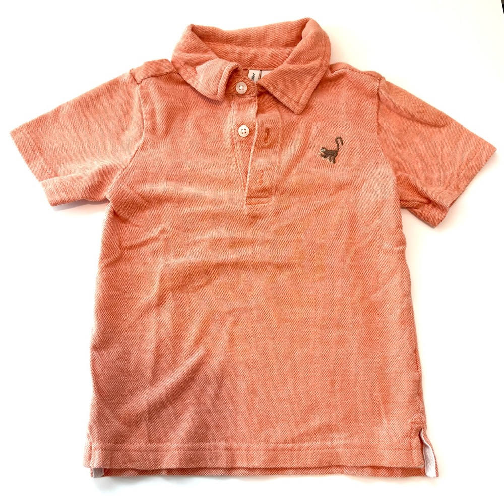 Janie and Jack 2T - Peach Polo Shirt with embroidered monkey